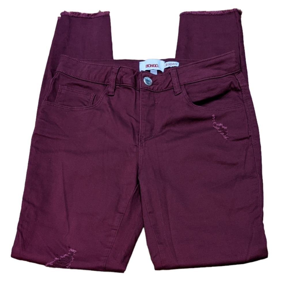 BONGO Mid Rise Skinny Distressed Raw Hem Burgundy Jeggings Jeans